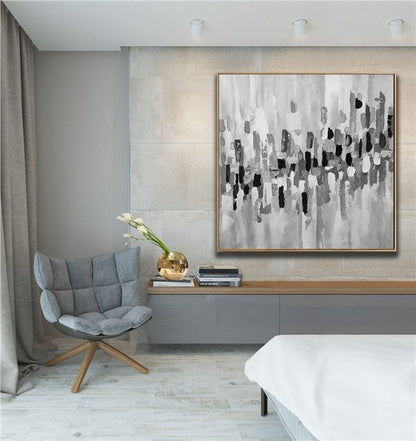 Siyah Beyaz Gri Siparişe Özel Soyut Yağlı Boya Tablo