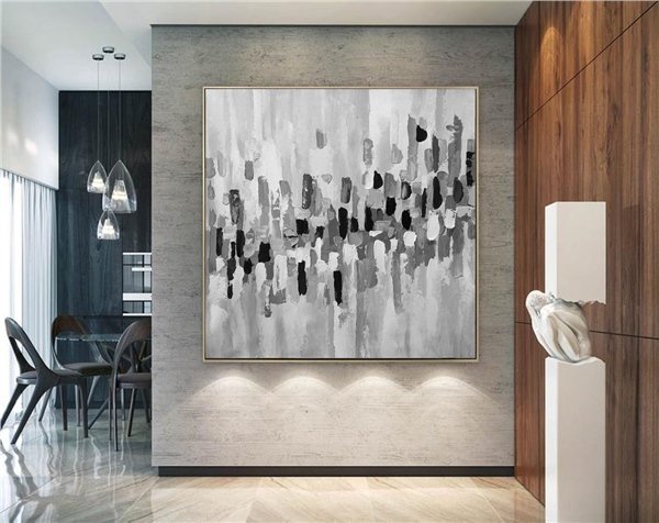Siyah Beyaz Gri Siparişe Özel Soyut Yağlı Boya Tablo