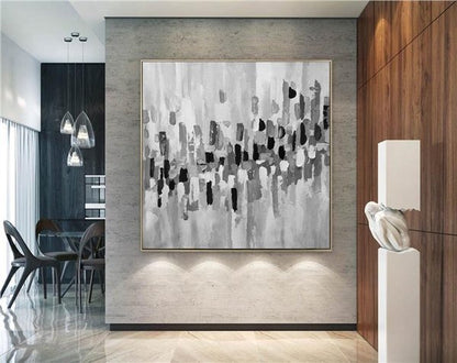 Siyah Beyaz Gri Siparişe Özel Soyut Yağlı Boya Tablo