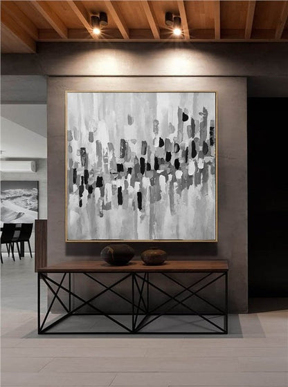 Siyah Beyaz Gri Siparişe Özel Soyut Yağlı Boya Tablo