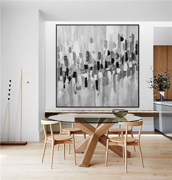 Siyah Beyaz Gri Siparişe Özel Soyut Yağlı Boya Tablo