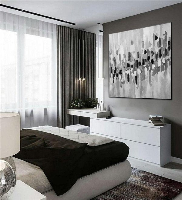 Siyah Beyaz Gri Siparişe Özel Soyut Yağlı Boya Tablo