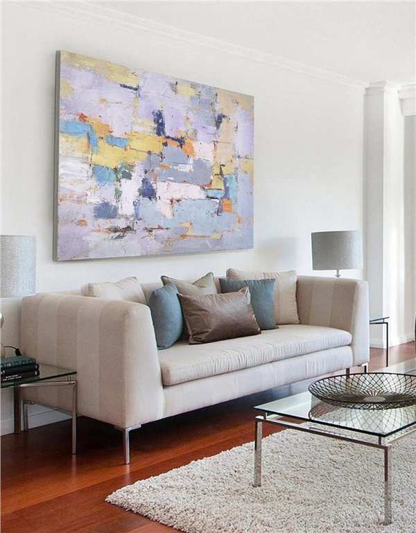 Modern Beyaz Mavi Siparişe Özel Soyut Yağlı Boya Tablo