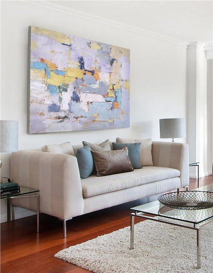 Modern Beyaz Mavi Siparişe Özel Soyut Yağlı Boya Tablo