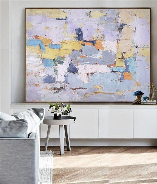 Modern Beyaz Mavi Siparişe Özel Soyut Yağlı Boya Tablo