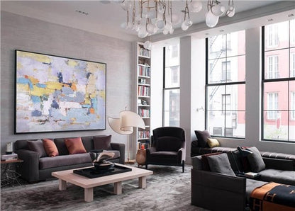 Modern Beyaz Mavi Siparişe Özel Soyut Yağlı Boya Tablo