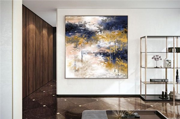 Spatula ile Mavi Sarı Siparişe Özel Soyut Yağlı Boya Tablo