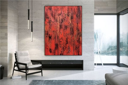 Kırmızı Renkli Siparişe Özel Soyut Yağlı Boya Tablo
