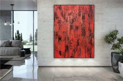 Kırmızı Renkli Siparişe Özel Soyut Yağlı Boya Tablo