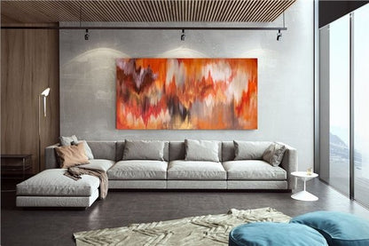 Kırmızı Turuncu Siparişe Özel Soyut Yağlı Boya Tablo