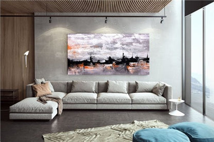 Spatula ile Panoramik Siparişe Özel Soyut Yağlı Boya Tablo