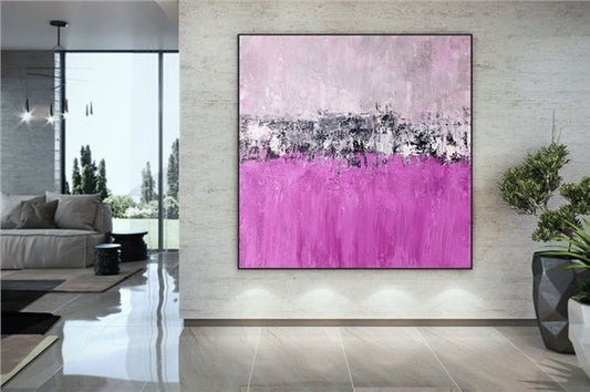 Pembe ve Fuşya Tonlarda Siparişe Özel Soyut Yağlı Boya Tablo
