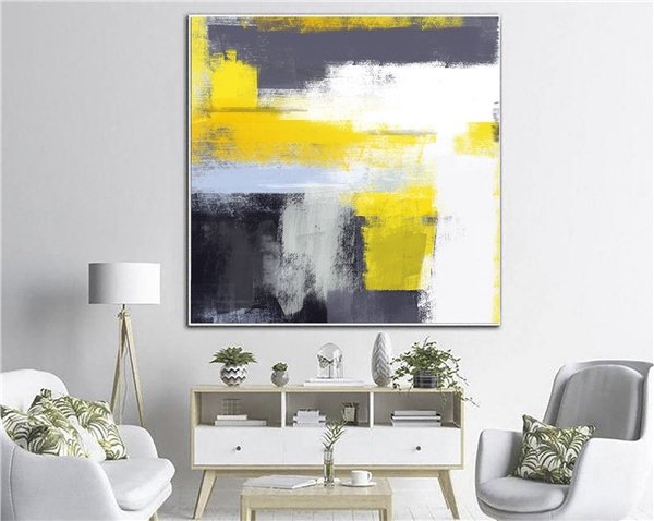 Siyah Beyaz ve Sarı Siparişe Özel Soyut Yağlı Boya Tablo