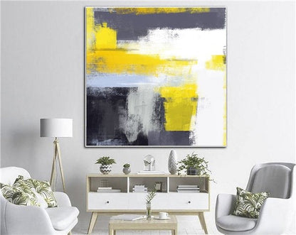 Siyah Beyaz ve Sarı Siparişe Özel Soyut Yağlı Boya Tablo