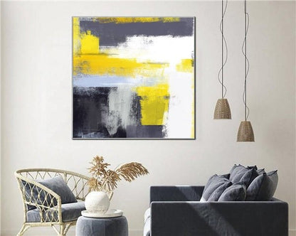 Siyah Beyaz ve Sarı Siparişe Özel Soyut Yağlı Boya Tablo