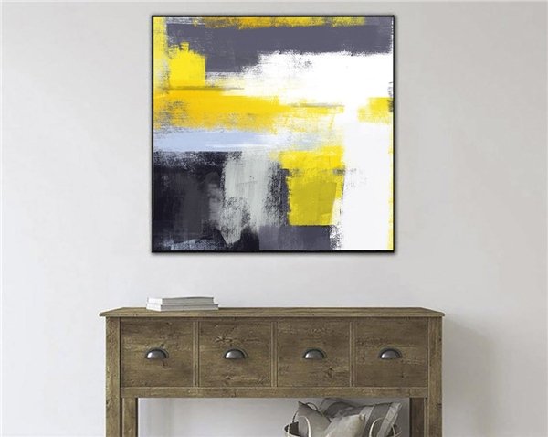 Siyah Beyaz ve Sarı Siparişe Özel Soyut Yağlı Boya Tablo