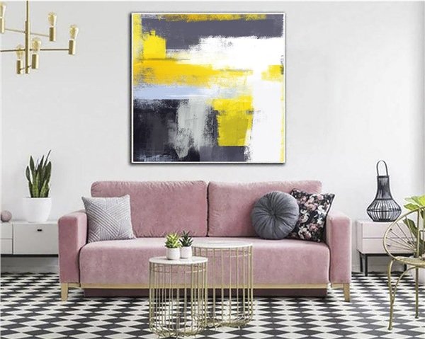 Siyah Beyaz ve Sarı Siparişe Özel Soyut Yağlı Boya Tablo