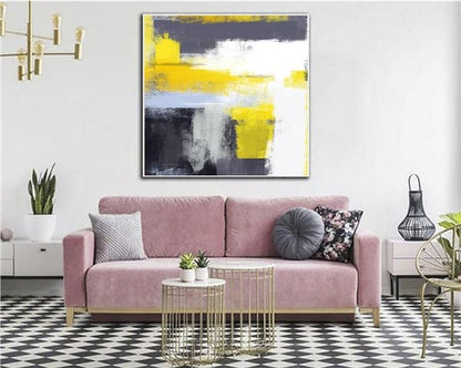 Siyah Beyaz ve Sarı Siparişe Özel Soyut Yağlı Boya Tablo