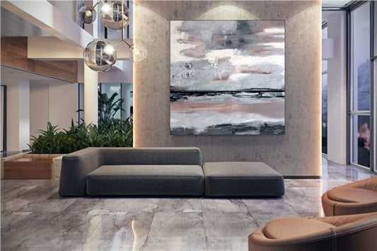 Beyaz Siyah ve Gri Siparişe Özel Soyut Yağlı Boya Tablo