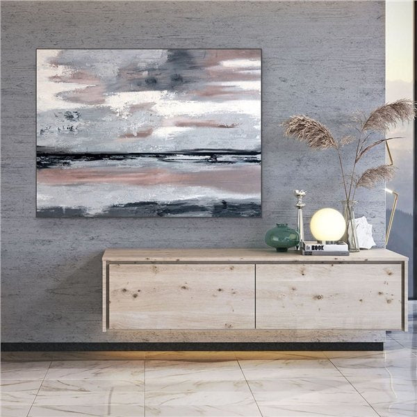 Beyaz Siyah ve Gri Siparişe Özel Soyut Yağlı Boya Tablo