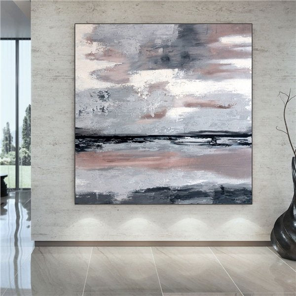 Beyaz Siyah ve Gri Siparişe Özel Soyut Yağlı Boya Tablo