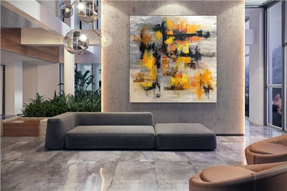 Sarı Siyah ve Turuncu Siparişe Özel Soyut Yağlı Boya Tablo
