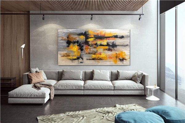 Sarı Siyah ve Turuncu Siparişe Özel Soyut Yağlı Boya Tablo