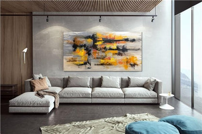 Sarı Siyah ve Turuncu Siparişe Özel Soyut Yağlı Boya Tablo