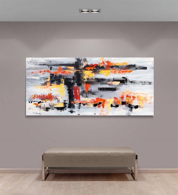 Sarı Siyah ve Turuncu Siparişe Özel Soyut Yağlı Boya Tablo