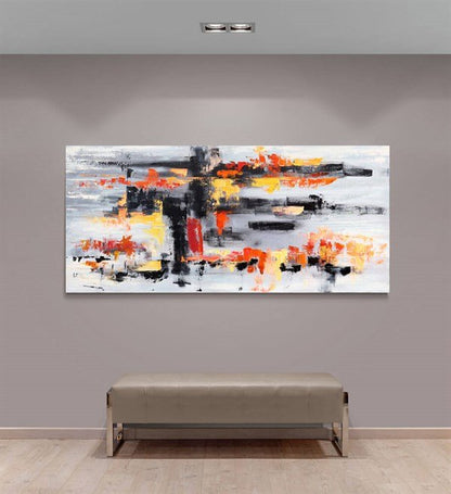 Sarı Siyah ve Turuncu Siparişe Özel Soyut Yağlı Boya Tablo