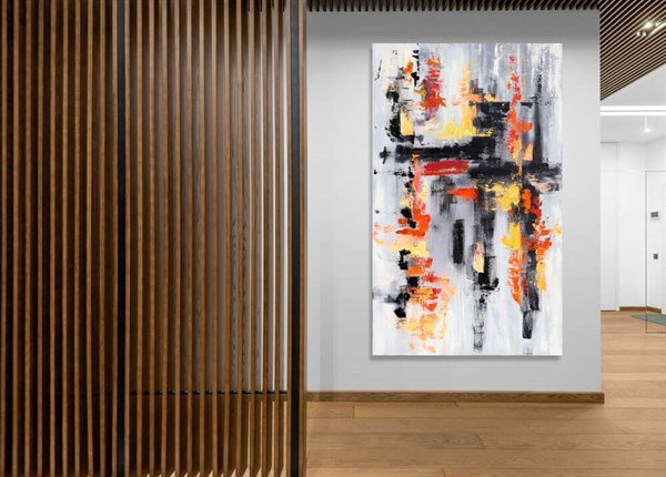 Sarı Siyah ve Turuncu Siparişe Özel Soyut Yağlı Boya Tablo