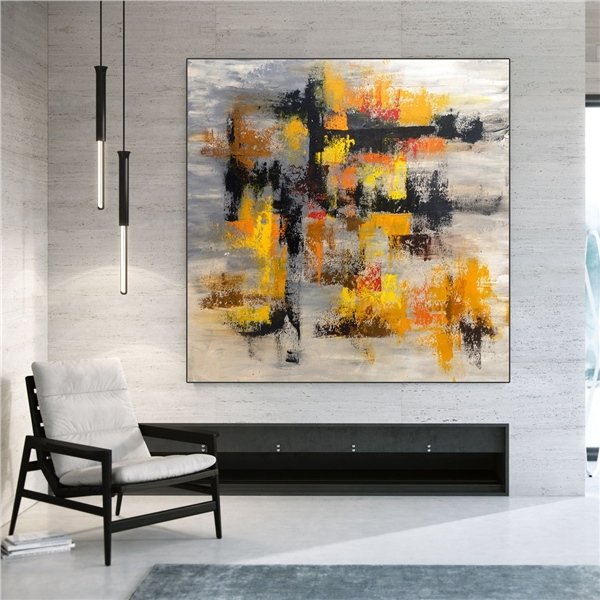 Sarı Siyah ve Turuncu Siparişe Özel Soyut Yağlı Boya Tablo