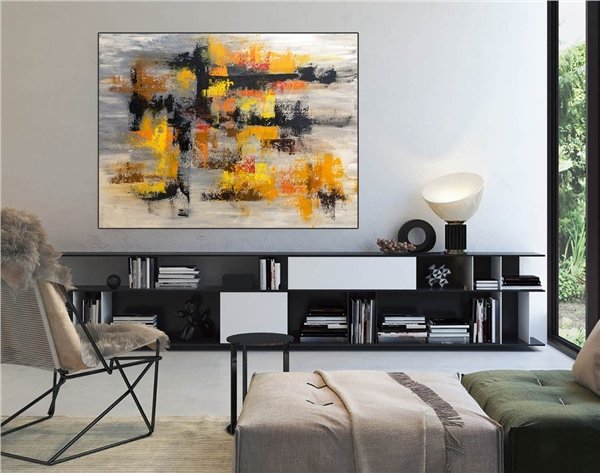 Sarı Siyah ve Turuncu Siparişe Özel Soyut Yağlı Boya Tablo