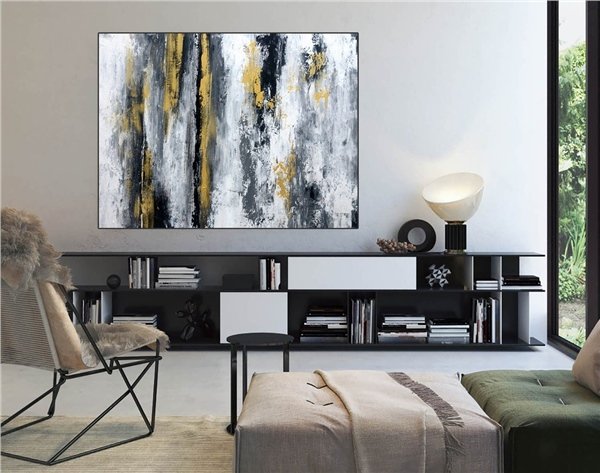 Siyah Gri Akış Siparişe Özel Soyut Yağlı Boya Tablo