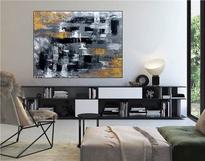 Siyah Gri ve Beyaz Siparişe Özel Soyut Yağlı Boya Tablo