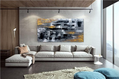 Siyah Gri ve Beyaz Siparişe Özel Soyut Yağlı Boya Tablo
