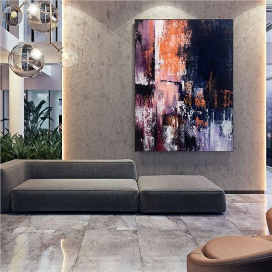 Lacivert Mor ve Turuncu Siparişe Özel Soyut Yağlı Boya Tablo