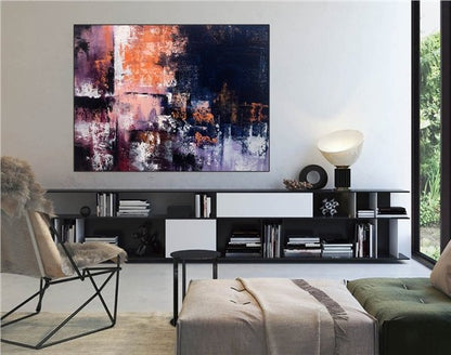 Lacivert Mor ve Turuncu Siparişe Özel Soyut Yağlı Boya Tablo