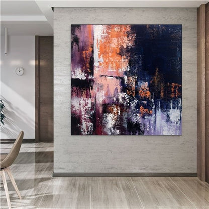 Lacivert Mor ve Turuncu Siparişe Özel Soyut Yağlı Boya Tablo