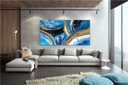 Mozaik Mavi Altın Siparişe Özel Soyut Yağlı Boya Tablo