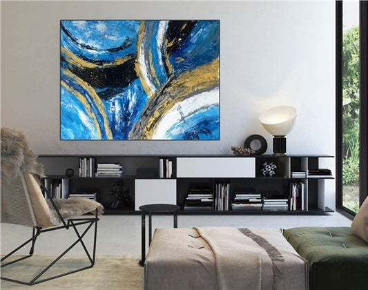 Mozaik Mavi Altın Siparişe Özel Soyut Yağlı Boya Tablo