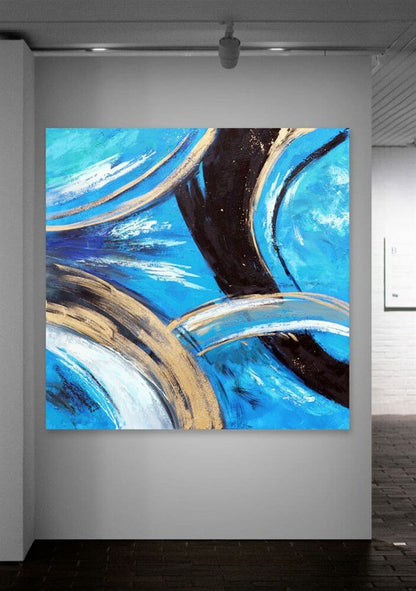 Mozaik Mavi Altın Siparişe Özel Soyut Yağlı Boya Tablo