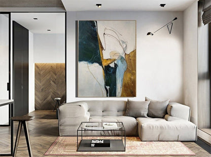 Bej Yeşil Minimalist Siparişe Özel Soyut Yağlı Boya Tablo