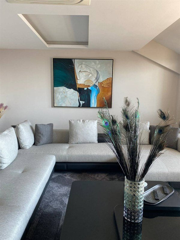 Bej Yeşil Minimalist Siparişe Özel Soyut Yağlı Boya Tablo