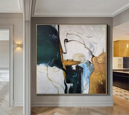 Bej Yeşil Minimalist Siparişe Özel Soyut Yağlı Boya Tablo