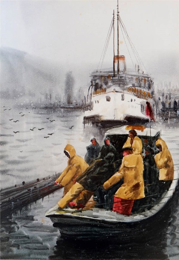 Ağ Çeken Balıkçılar | Sulu Boya Tablo