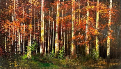 Ağaçların Sarı Şiiri Yağlı Boya Tablosu