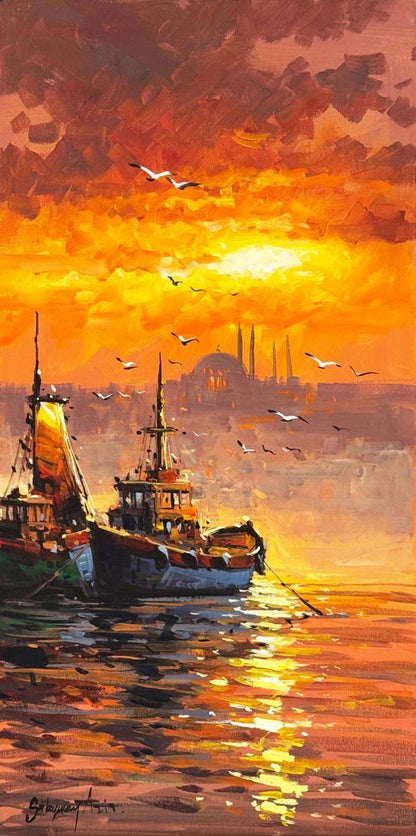 Akşama Açılan Yelkenler Yağlı Boya Tablosu