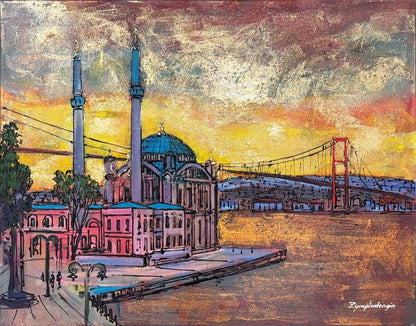 Akşamüstü Ortaköy Cami Yağlı Boya Tablosu