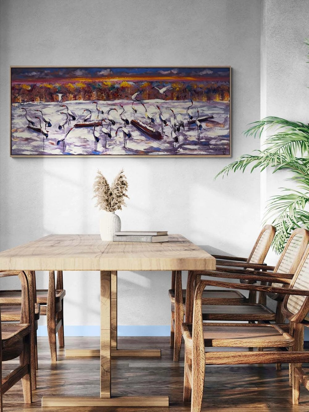 Alacakaranlıkta Turnalar Yağlı Boya Tablosu